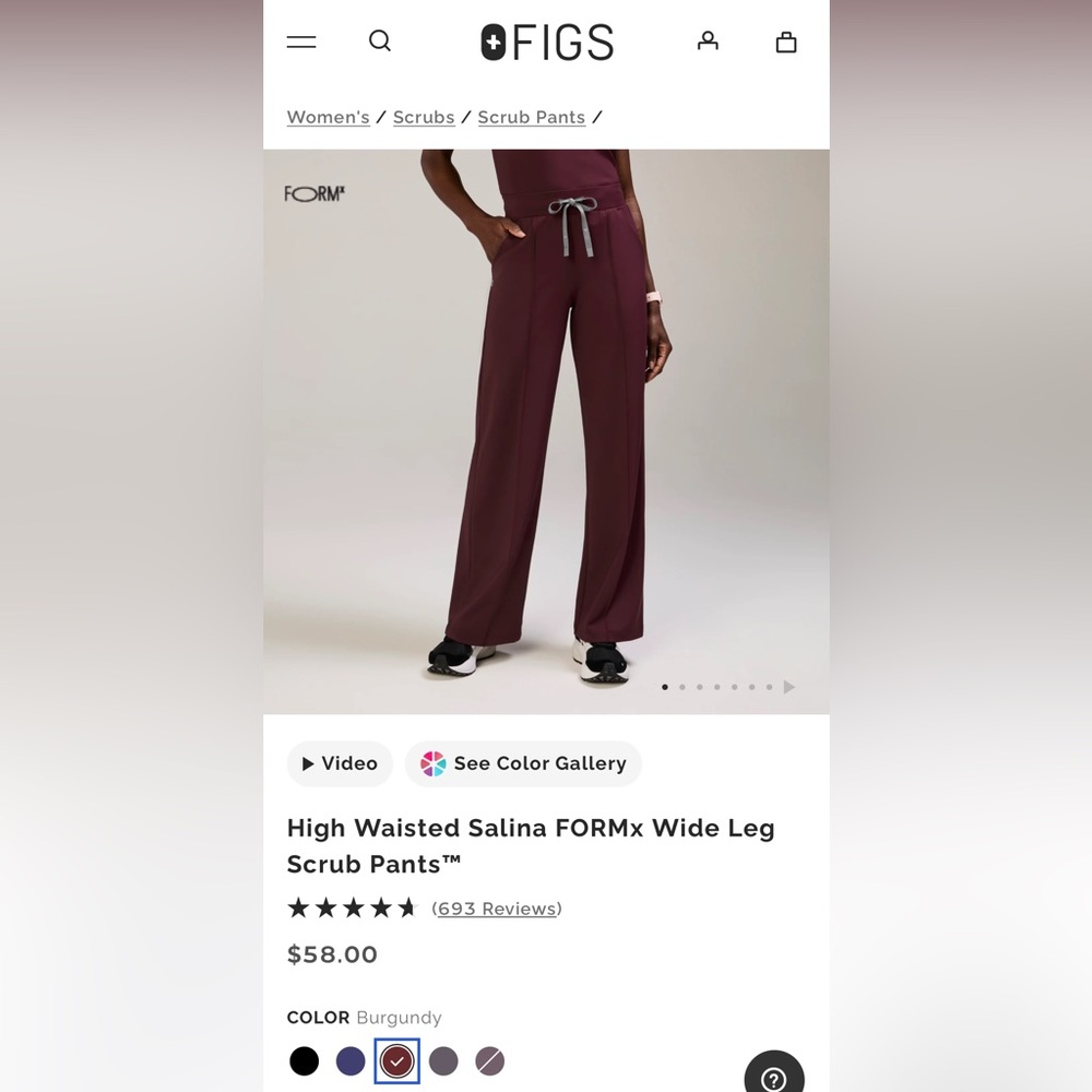 FIGS High Waisted Salina FORMx Wide Leg Scrub Pants - Burgundy